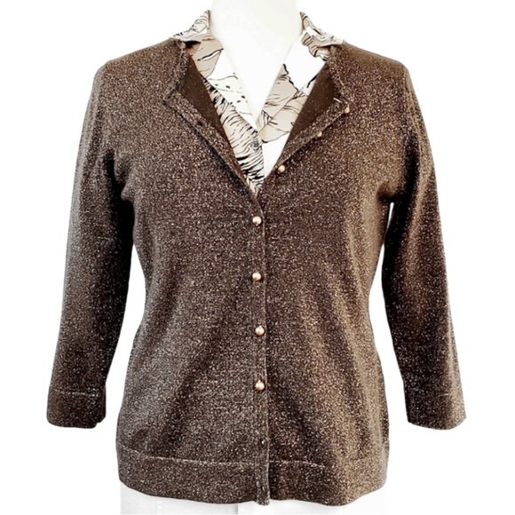 VINTAGE 90s Metallic & Brown Button Cardigan by August Silk - Picture 6 of 8